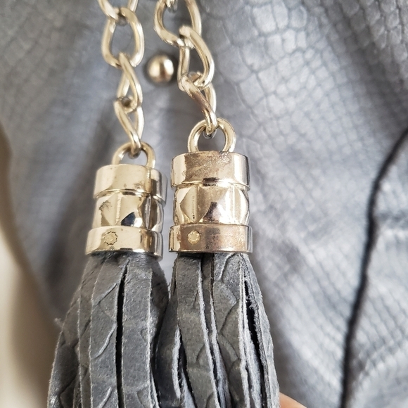 Anna Morellini Gray Leather Shopper Bag Snakeskin Embossed Chunky Hardwa… - Picture 14 of 14